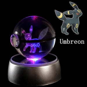 Planet Gates Eevee Pokemon 3D Crystal Ball Figure Engraving Pikachu Charizard Gengar With LED Light Base Anime Glass Ball Child Gift Toy