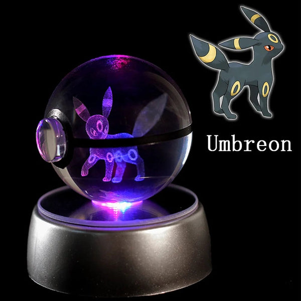 Planet Gates Eevee Pokemon 3D Crystal Ball Figure Engraving Pikachu Charizard Gengar With LED Light Base Anime Glass Ball Child Gift Toy