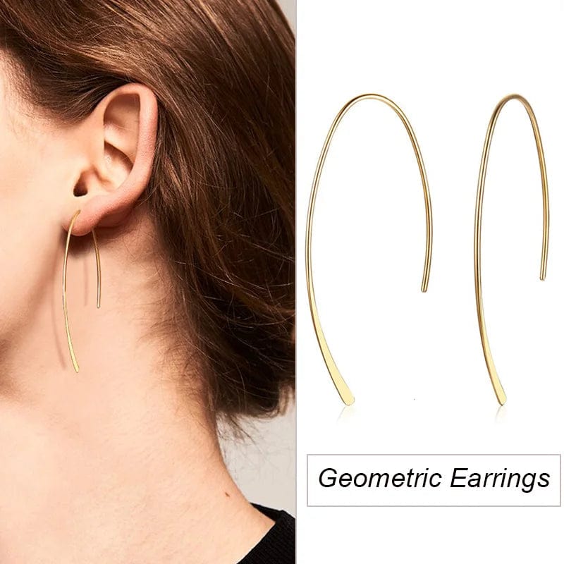Planet Gates EH-270 / Silver Color Stylish Geometric Hoop Earrings for Womens Girls Stainless Steel Minimalist Elegant Earings