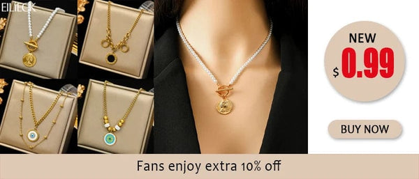 Planet Gates EILIECK 316L Stainless Steel Pearl Zircon Pendant Necklace For Women Girl Fashion Waterproof Collar Neck Chain Jewelry Gift