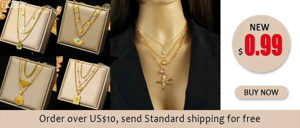 Planet Gates EILIECK 316L Stainless Steel Pearl Zircon Pendant Necklace For Women Girl Fashion Waterproof Collar Neck Chain Jewelry Gift