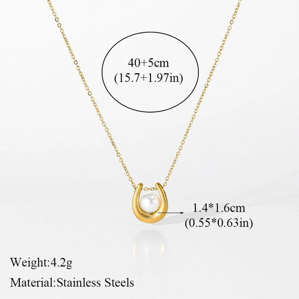 Planet Gates EILIECK 316L Stainless Steel Pearl Zircon Pendant Necklace For Women Girl Fashion Waterproof Collar Neck Chain Jewelry Gift