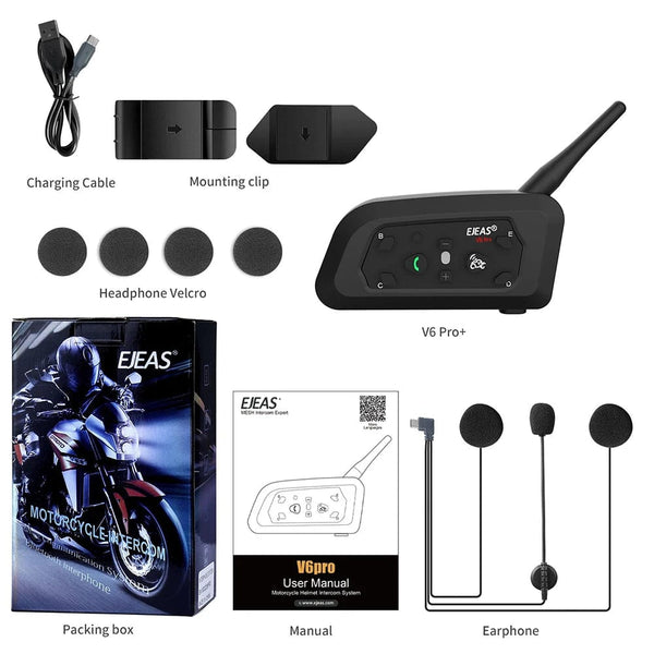 Planet Gates EJEAS V6 PRO+/PLUS Motorcycle Helmet Bluetooth Walkie Talkie 6 Rider Distance 800 Meters Waterproof IP67