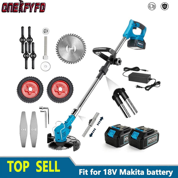 Planet Gates Electric Lawn Mower Cordless Handheld Grass Trimmer Length Adjustable Cutter Household Garden Tools For Makita 18V Battery