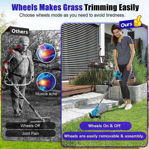 Planet Gates Electric Lawn Mower Cordless Handheld Grass Trimmer Length Adjustable Cutter Household Garden Tools For Makita 18V Battery