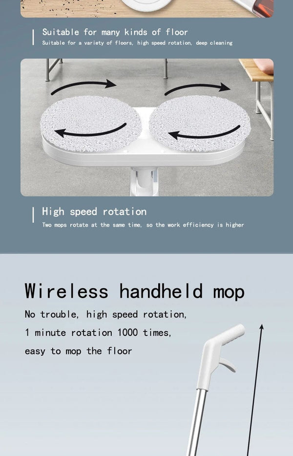 Planet Gates Electric Mop Dual-Motor Low Noise Electric Spin Mop with Water Tank USB Charging Cordless Handheld Mops Floor Cleaning Tool