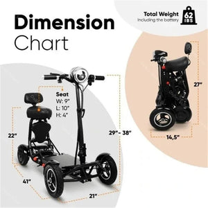 Planet Gates Electric Scooter For Disabled Four Wheel Electric Scooters Dual Motor 250W Mobility Scooter Foldable For Elderly