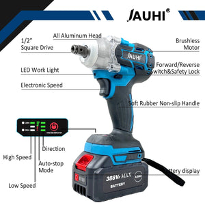 Planet Gates Electric Wrench Without Battery / CHINA JAUHI 520N.M Cordless Electric Wrench Brushless Electric Impact Wrench 1/2 inch for Makita 18V Battery Screwdriver Power Tools
