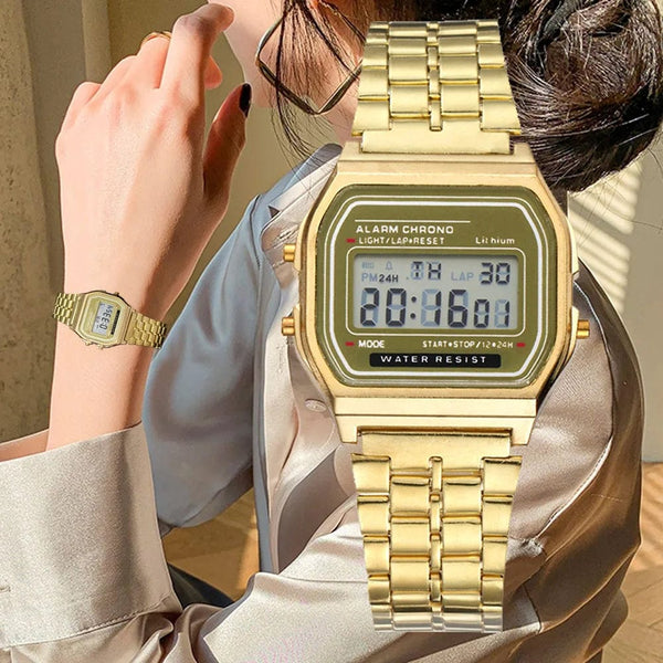 Planet Gates Elegant Digital Watch For Women Gold Silver Stainless Steel Business Ladies Electronic Wrist Watches Man Clock Zegarek Damski