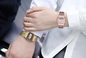 Planet Gates Elegant Digital Watch For Women Gold Silver Stainless Steel Business Ladies Electronic Wrist Watches Man Clock Zegarek Damski