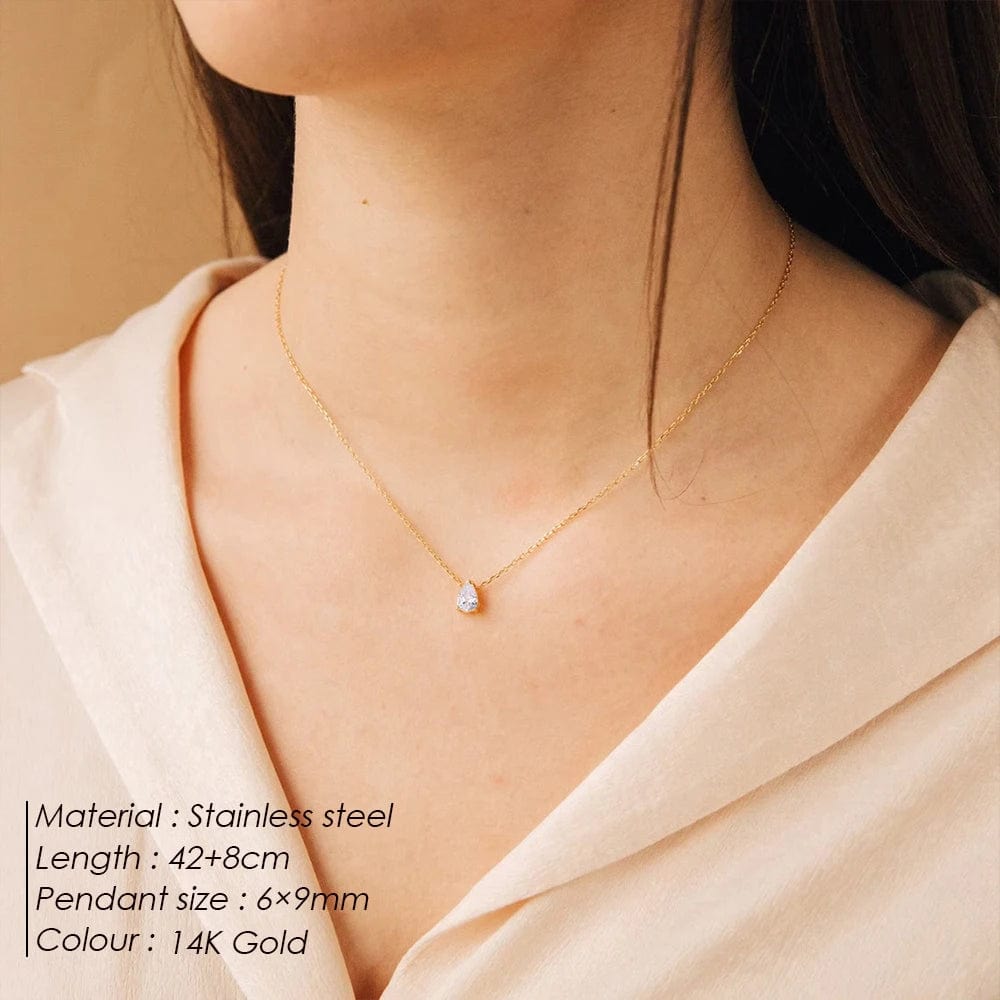 Planet Gates eManco Hot Sale Stainless Steel Teardrop Zirconia Pendant Shiny Crystal Necklace Women's Birthstone Collarbone Chain Wholesale