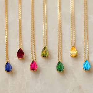 Planet Gates eManco Hot Sale Stainless Steel Teardrop Zirconia Pendant Shiny Crystal Necklace Women's Birthstone Collarbone Chain Wholesale