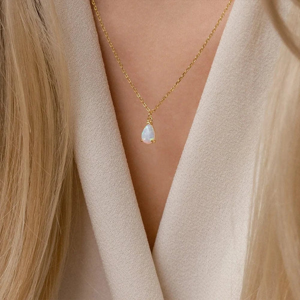Planet Gates eManco Hot Sale Stainless Steel Teardrop Zirconia Pendant Shiny Crystal Necklace Women's Birthstone Collarbone Chain Wholesale