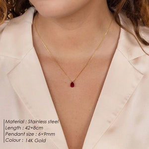 Planet Gates eManco Hot Sale Stainless Steel Teardrop Zirconia Pendant Shiny Crystal Necklace Women's Birthstone Collarbone Chain Wholesale