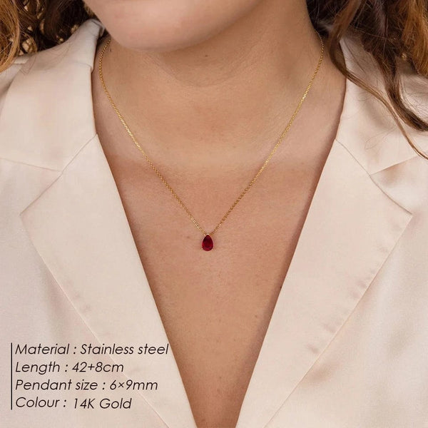 Planet Gates eManco Hot Sale Stainless Steel Teardrop Zirconia Pendant Shiny Crystal Necklace Women's Birthstone Collarbone Chain Wholesale