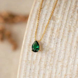 Planet Gates eManco Hot Sale Stainless Steel Teardrop Zirconia Pendant Shiny Crystal Necklace Women's Birthstone Collarbone Chain Wholesale