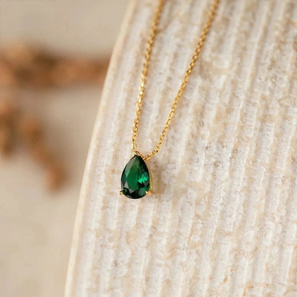Planet Gates eManco Hot Sale Stainless Steel Teardrop Zirconia Pendant Shiny Crystal Necklace Women's Birthstone Collarbone Chain Wholesale
