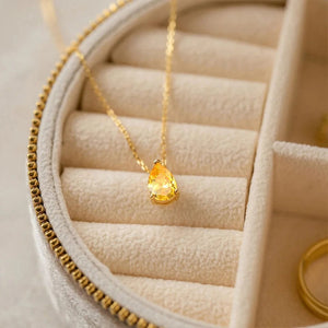 Planet Gates eManco Hot Sale Stainless Steel Teardrop Zirconia Pendant Shiny Crystal Necklace Women's Birthstone Collarbone Chain Wholesale
