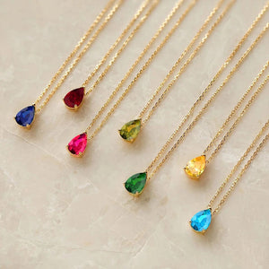 Planet Gates eManco Hot Sale Stainless Steel Teardrop Zirconia Pendant Shiny Crystal Necklace Women's Birthstone Collarbone Chain Wholesale