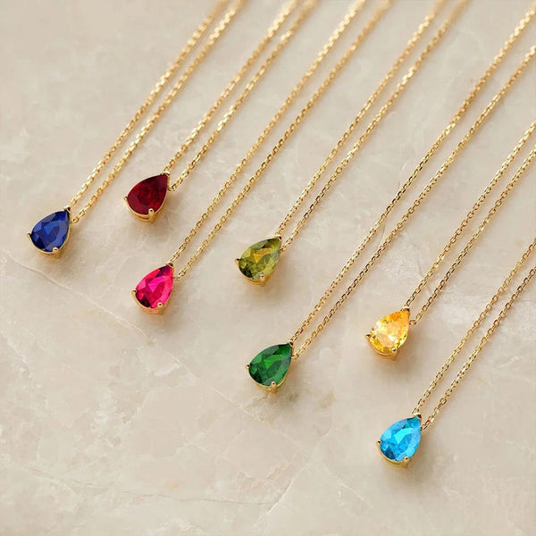 Planet Gates eManco Hot Sale Stainless Steel Teardrop Zirconia Pendant Shiny Crystal Necklace Women's Birthstone Collarbone Chain Wholesale