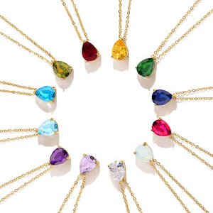 Planet Gates eManco Hot Sale Stainless Steel Teardrop Zirconia Pendant Shiny Crystal Necklace Women's Birthstone Collarbone Chain Wholesale