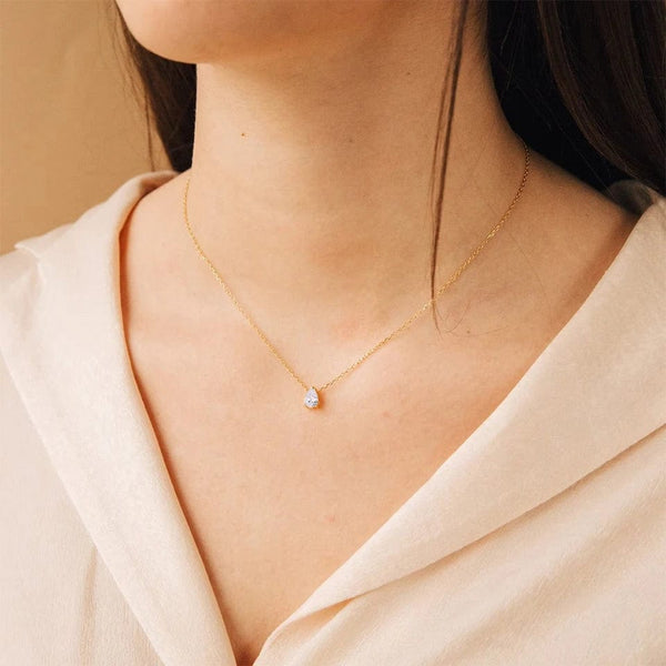 Planet Gates eManco Hot Sale Stainless Steel Teardrop Zirconia Pendant Shiny Crystal Necklace Women's Birthstone Collarbone Chain Wholesale