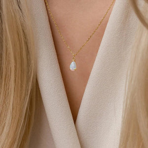 Planet Gates eManco Hot Sale Stainless Steel Teardrop Zirconia Pendant Shiny Crystal Necklace Women's Birthstone Collarbone Chain Wholesale