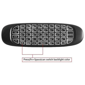 Planet Gates English Backlit C120 RGB 7 Backlight Fly Air Mouse Gyro Sensor Wireless 2.4G RF Keyboard Remote Control For Gaming Android Smart TV Box