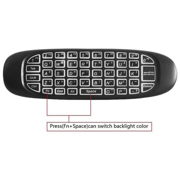 Planet Gates English Backlit C120 RGB 7 Backlight Fly Air Mouse Gyro Sensor Wireless 2.4G RF Keyboard Remote Control For Gaming Android Smart TV Box