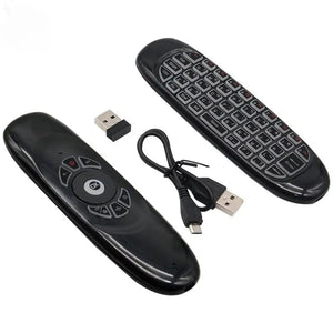 Planet Gates English Backlit C120 RGB 7 Backlight Fly Air Mouse Gyro Sensor Wireless 2.4G RF Keyboard Remote Control For Gaming Android Smart TV Box