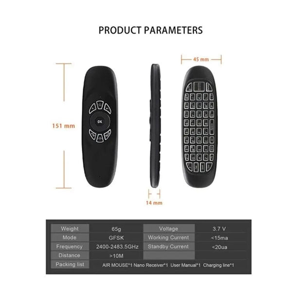 Planet Gates English Backlit C120 RGB 7 Backlight Fly Air Mouse Gyro Sensor Wireless 2.4G RF Keyboard Remote Control For Gaming Android Smart TV Box
