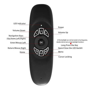 Planet Gates English Backlit C120 RGB 7 Backlight Fly Air Mouse Gyro Sensor Wireless 2.4G RF Keyboard Remote Control For Gaming Android Smart TV Box