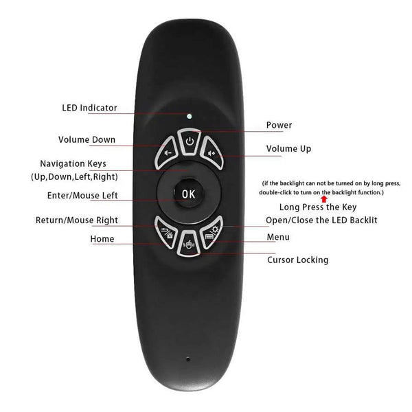 Planet Gates English Backlit C120 RGB 7 Backlight Fly Air Mouse Gyro Sensor Wireless 2.4G RF Keyboard Remote Control For Gaming Android Smart TV Box