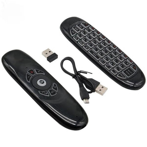 Planet Gates English Backlit C120 RGB 7 Backlight Fly Air Mouse Gyro Sensor Wireless 2.4G RF Keyboard Remote Control For Gaming Android Smart TV Box