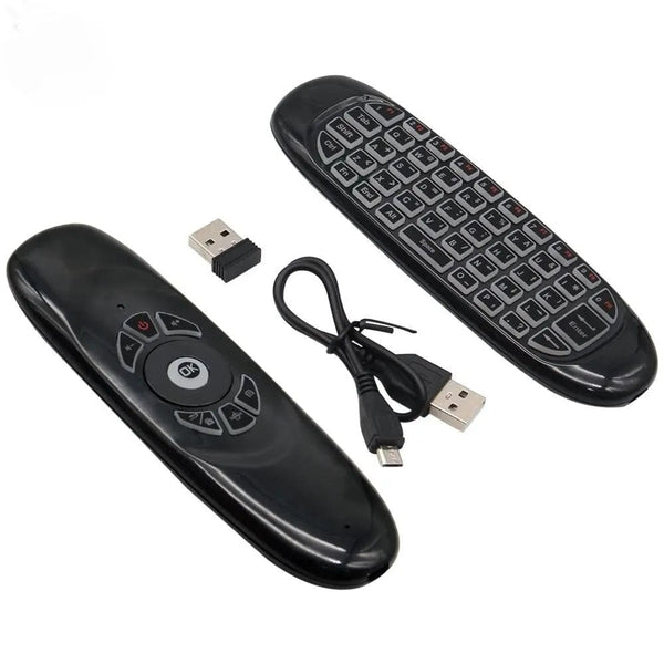 Planet Gates English Backlit C120 RGB 7 Backlight Fly Air Mouse Gyro Sensor Wireless 2.4G RF Keyboard Remote Control For Gaming Android Smart TV Box