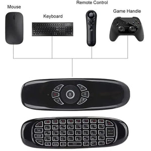 Planet Gates English Backlit C120 RGB 7 Backlight Fly Air Mouse Gyro Sensor Wireless 2.4G RF Keyboard Remote Control For Gaming Android Smart TV Box