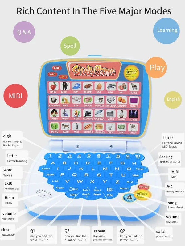 Planet Gates English Learning Small Laptop Toy for Kids. Boys and Girls Computer for Aphabet ABC.Numbers.Words.Spelling.Maths.Music