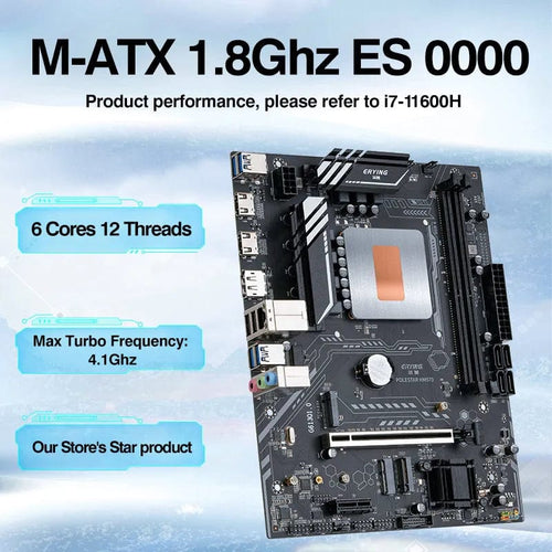 Planet Gates ERYING DIY Desktop Motherboard with Onboard 11th Core CPU 0000 ES 1.8GHz-4.5GHz 6C12T 18MB Cache(Refer To i7 11600H) Gaming PC