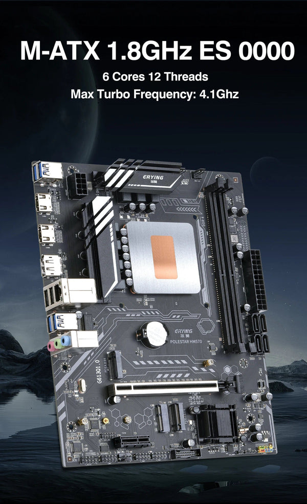 Planet Gates ERYING DIY Desktop Motherboard with Onboard 11th Core CPU 0000 ES 1.8GHz-4.5GHz 6C12T 18MB Cache(Refer To i7 11600H) Gaming PC