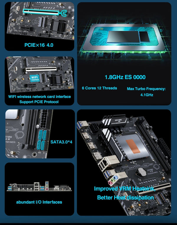 Planet Gates ERYING DIY Desktop Motherboard with Onboard 11th Core CPU 0000 ES 1.8GHz-4.5GHz 6C12T 18MB Cache(Refer To i7 11600H) Gaming PC