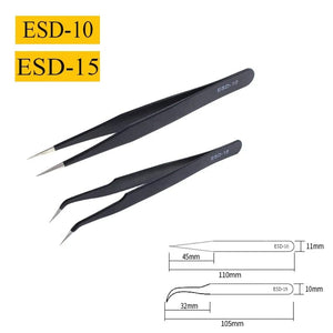 Planet Gates ESD-10 and ESD-15 2/6pcs Precision Tweezers Set ESD Anti-Static Stainless Steel Tweezers Repair Tools for Electronics Repair Soldering Craft Tools