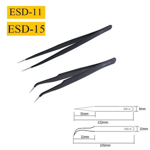 Planet Gates ESD-11 and ESD-15 2/6pcs Precision Tweezers Set ESD Anti-Static Stainless Steel Tweezers Repair Tools for Electronics Repair Soldering Craft Tools