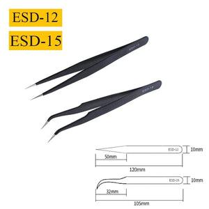 Planet Gates ESD-12 and ESD-15 2/6pcs Precision Tweezers Set ESD Anti-Static Stainless Steel Tweezers Repair Tools for Electronics Repair Soldering Craft Tools