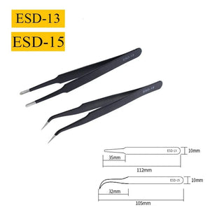 Planet Gates ESD-13 and ESD-15 2/6pcs Precision Tweezers Set ESD Anti-Static Stainless Steel Tweezers Repair Tools for Electronics Repair Soldering Craft Tools