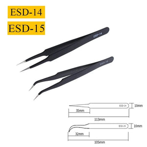Planet Gates ESD-14 and ESD-15 2/6pcs Precision Tweezers Set ESD Anti-Static Stainless Steel Tweezers Repair Tools for Electronics Repair Soldering Craft Tools