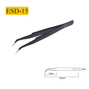 Planet Gates ESD-15 2/6pcs Precision Tweezers Set ESD Anti-Static Stainless Steel Tweezers Repair Tools for Electronics Repair Soldering Craft Tools