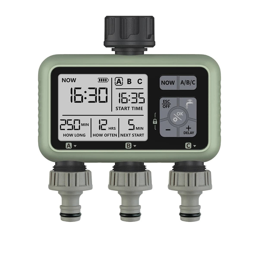 Planet Gates Eshico New Design 3-Zone Water Timer Independent Watering Plan Garden Lawn Intelligent Automatic Drip Irrigation Battery Driven