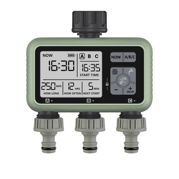 Planet Gates Eshico New Design 3-Zone Water Timer Independent Watering Plan Garden Lawn Intelligent Automatic Drip Irrigation Battery Driven