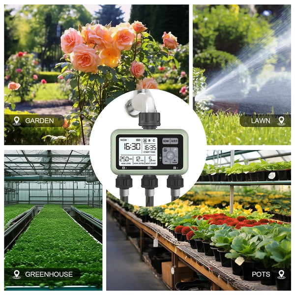 Planet Gates Eshico New Design 3-Zone Water Timer Independent Watering Plan Garden Lawn Intelligent Automatic Drip Irrigation Battery Driven
