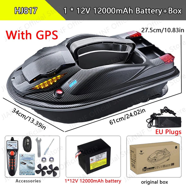Planet Gates EU Plugs-1B-GPS HONGXUNJIE HJ817 GPS Fishing Tool Smart Cruise Control RC Bait Boat Dual Motor Low Noise 3.5KG Loading 500M With Night Lights